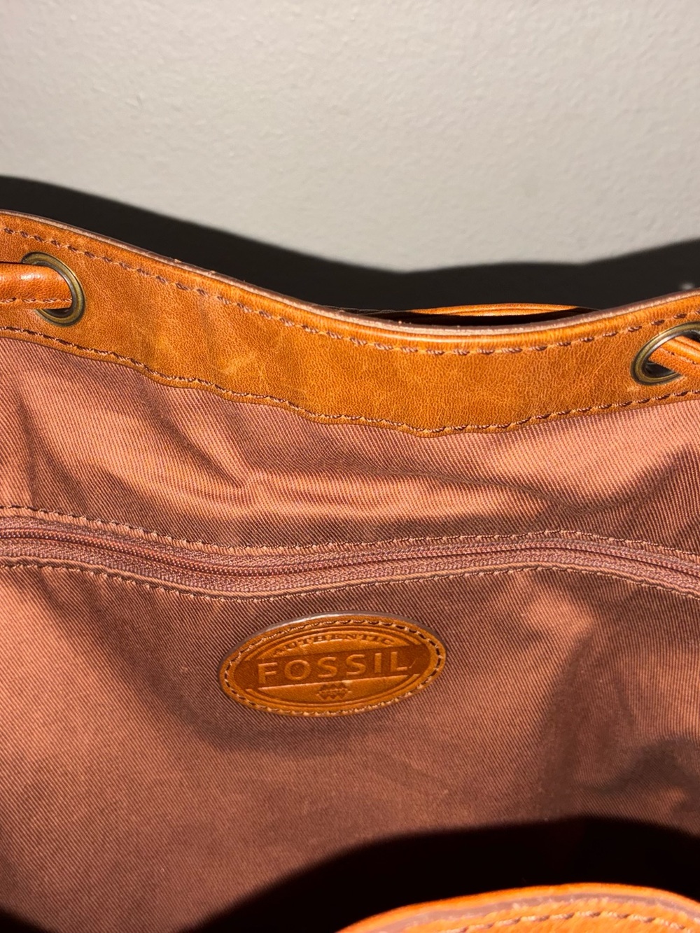 Fossil Women's Brown Leather Drawstring Bucket Bag - Picture 8 of 9
